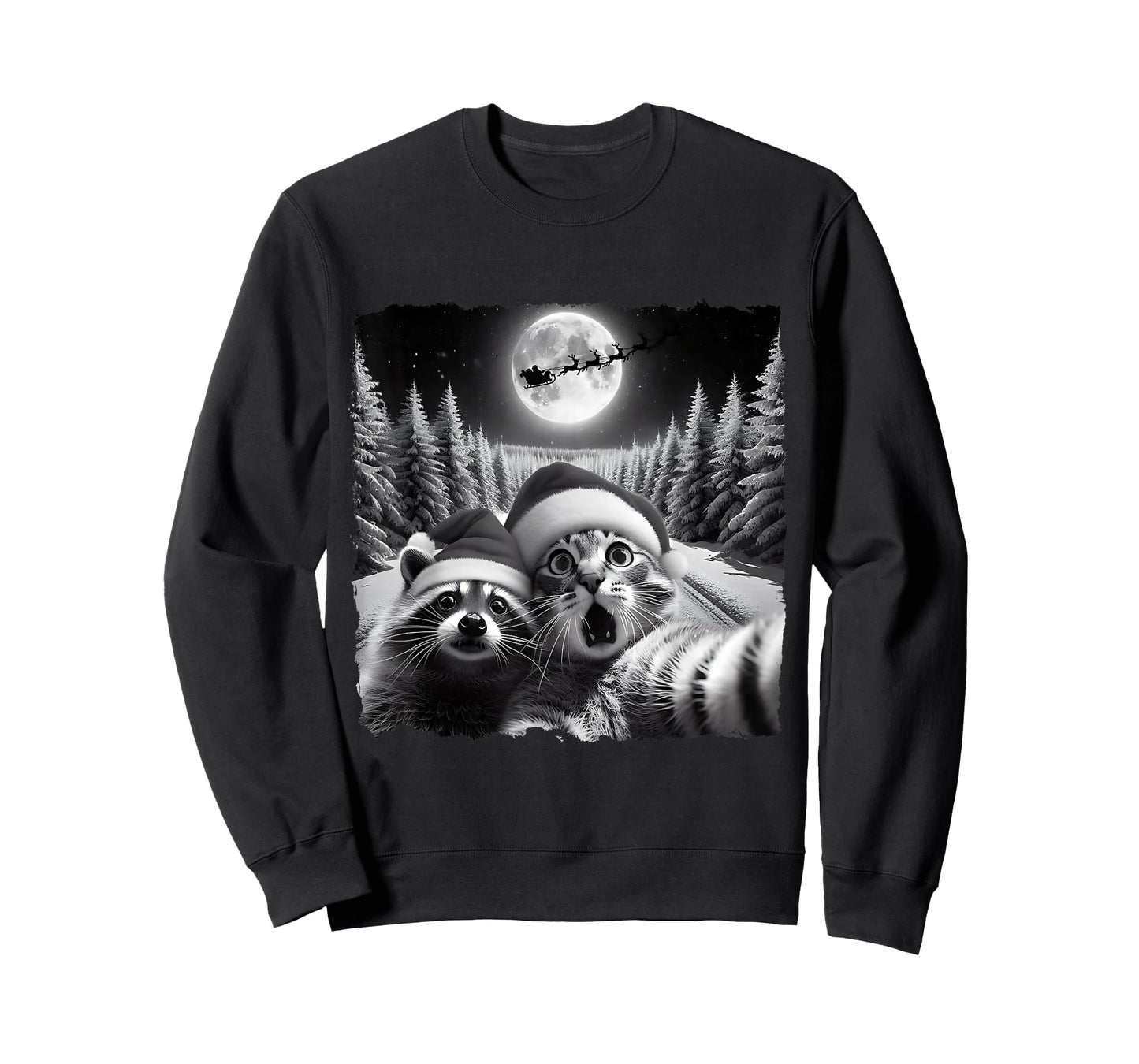 Christmas Xmas Holiday Funny Cat Taking Selfie Racoon Santa T-Shirt