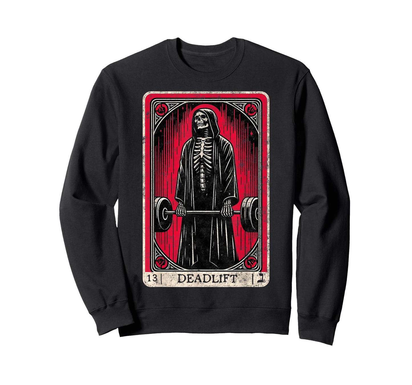 Vintage Deadlift Skeleton Tarot Card Weightlifting Gym T-Shirt