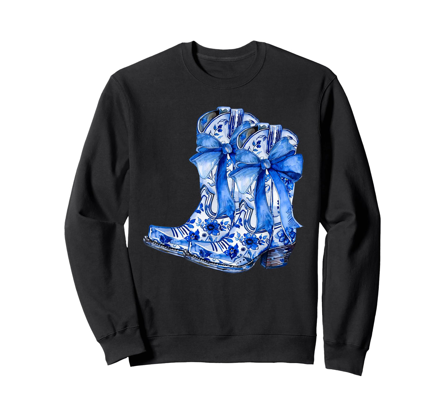 Boots Bow Coquette Coastal Cowgirl Blue Chinoiserie Floral T-Shirt