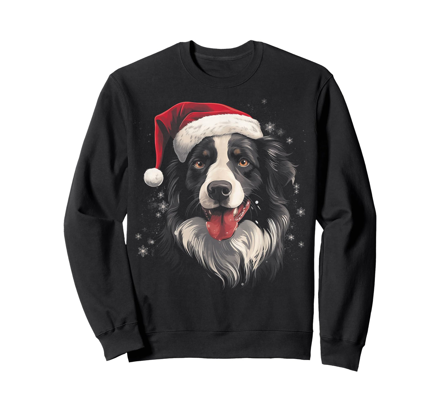Border Collie Dog Funny Christmas Santa Hat Tree Matching T-Shirt