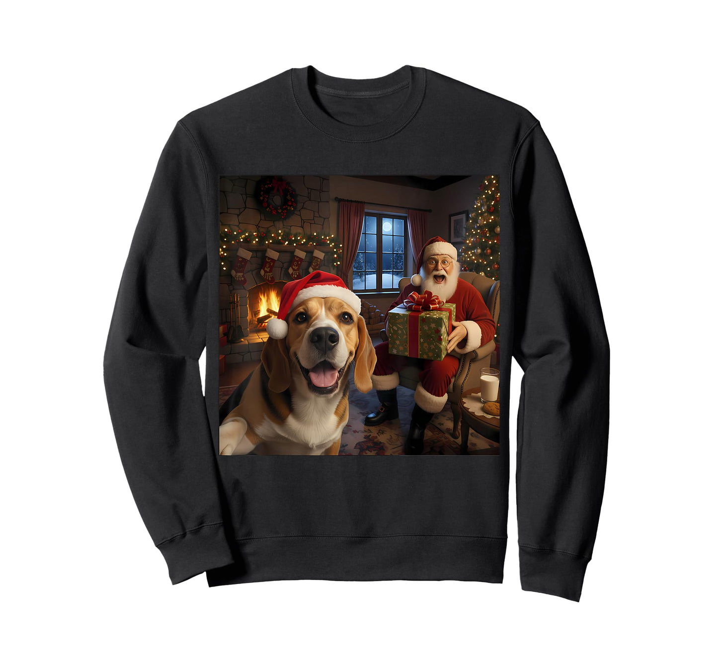 Beagle Selfie with Santa Claus Funny Christmas Meme T-Shirt