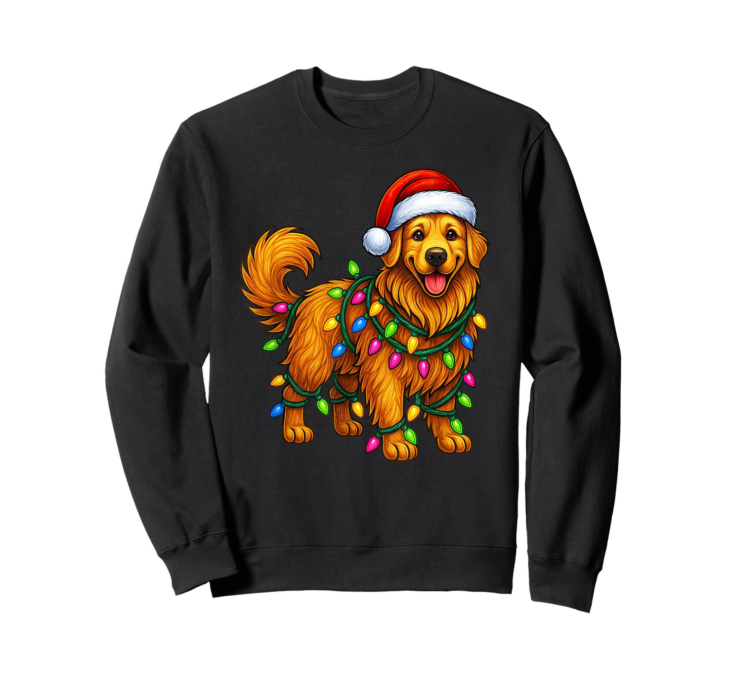 Golden Retriever Christmas Lights Santa Hat Funny Dog Xmas T-Shirt