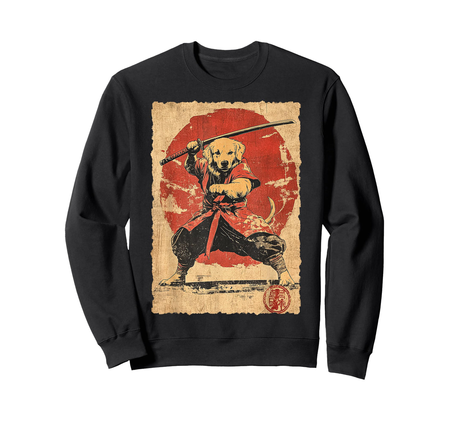 Vintage Japanese Art Golden Retriever Ninja Samurai Warrior T-Shirt