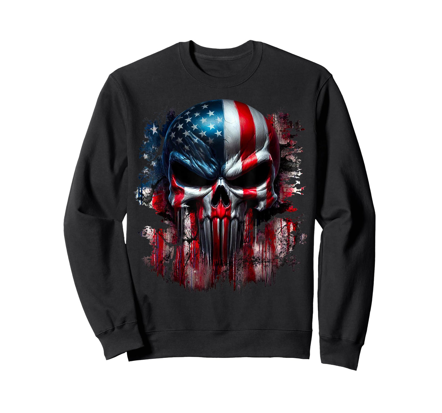 American Skull Patriotic Flag USA Grunge Reaper Graphic Women Men T-Shirt
