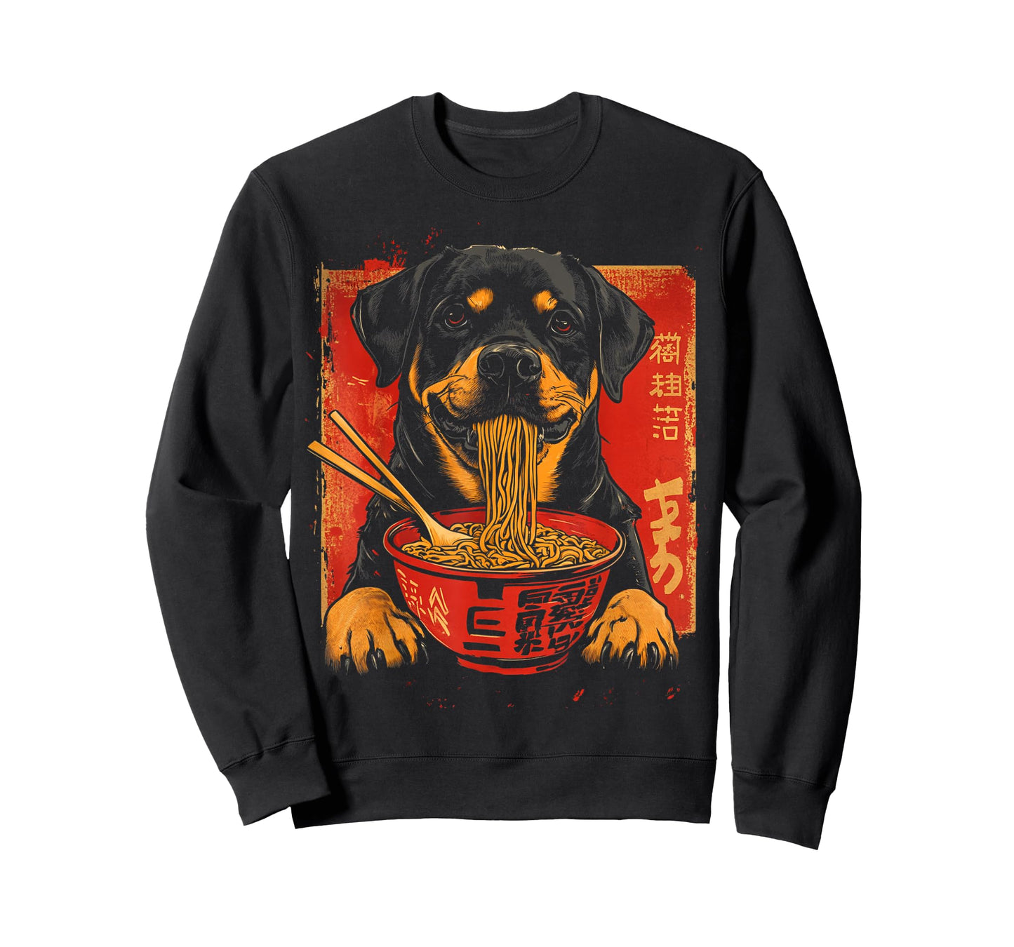 Rottweiler Dog Eating Ramen Noodles T-Shirt
