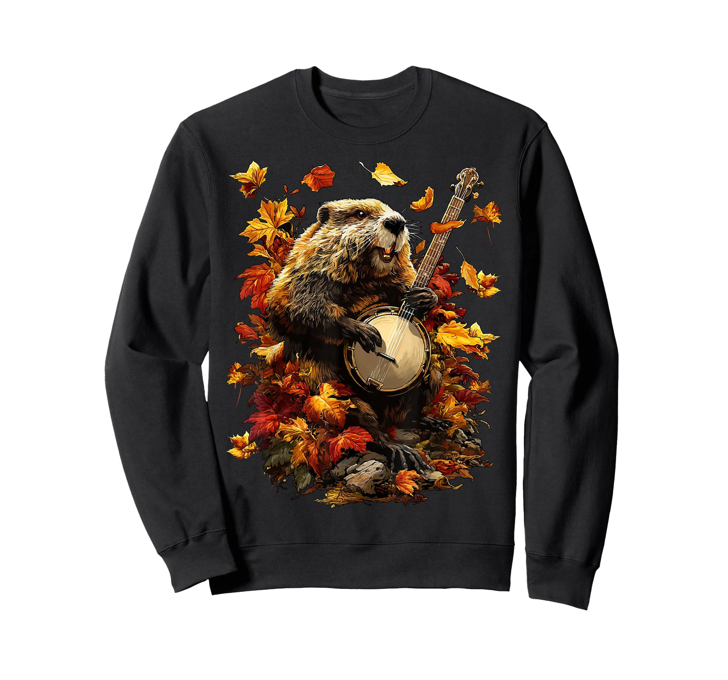 Banjoist Beaver Playing Banjo Picker Fall Leaves Autumn T-Shirt