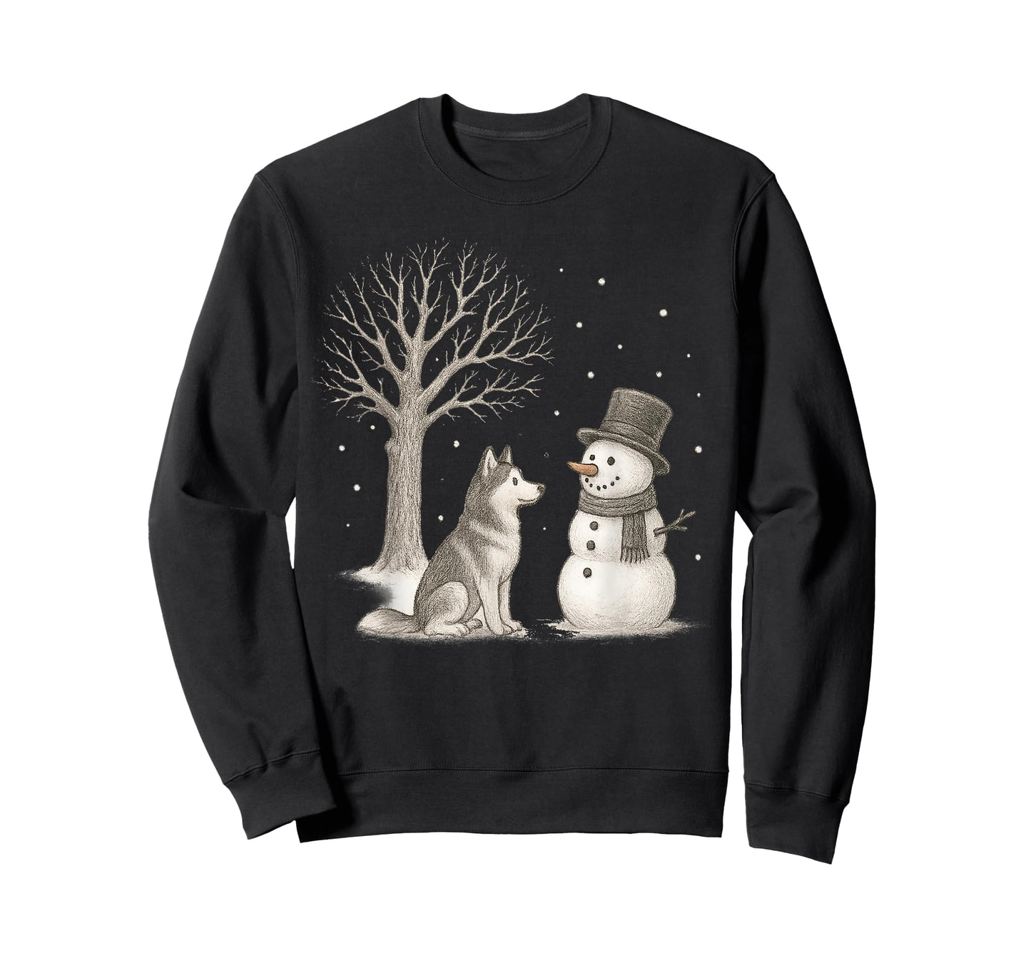 Husky Dog Snowman Winter Vintage Christmas Funny T-Shirt