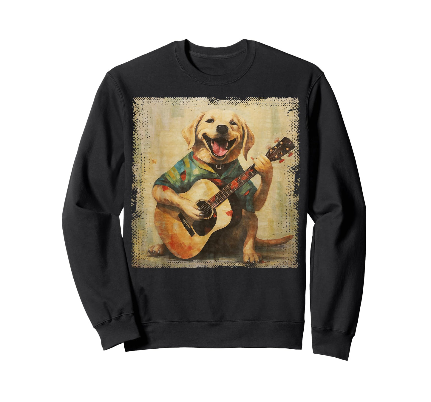 Colorful Oil Painting Of A Labrador Dog Lab Playing Guitar Men Women Girls Kids T-Shirt