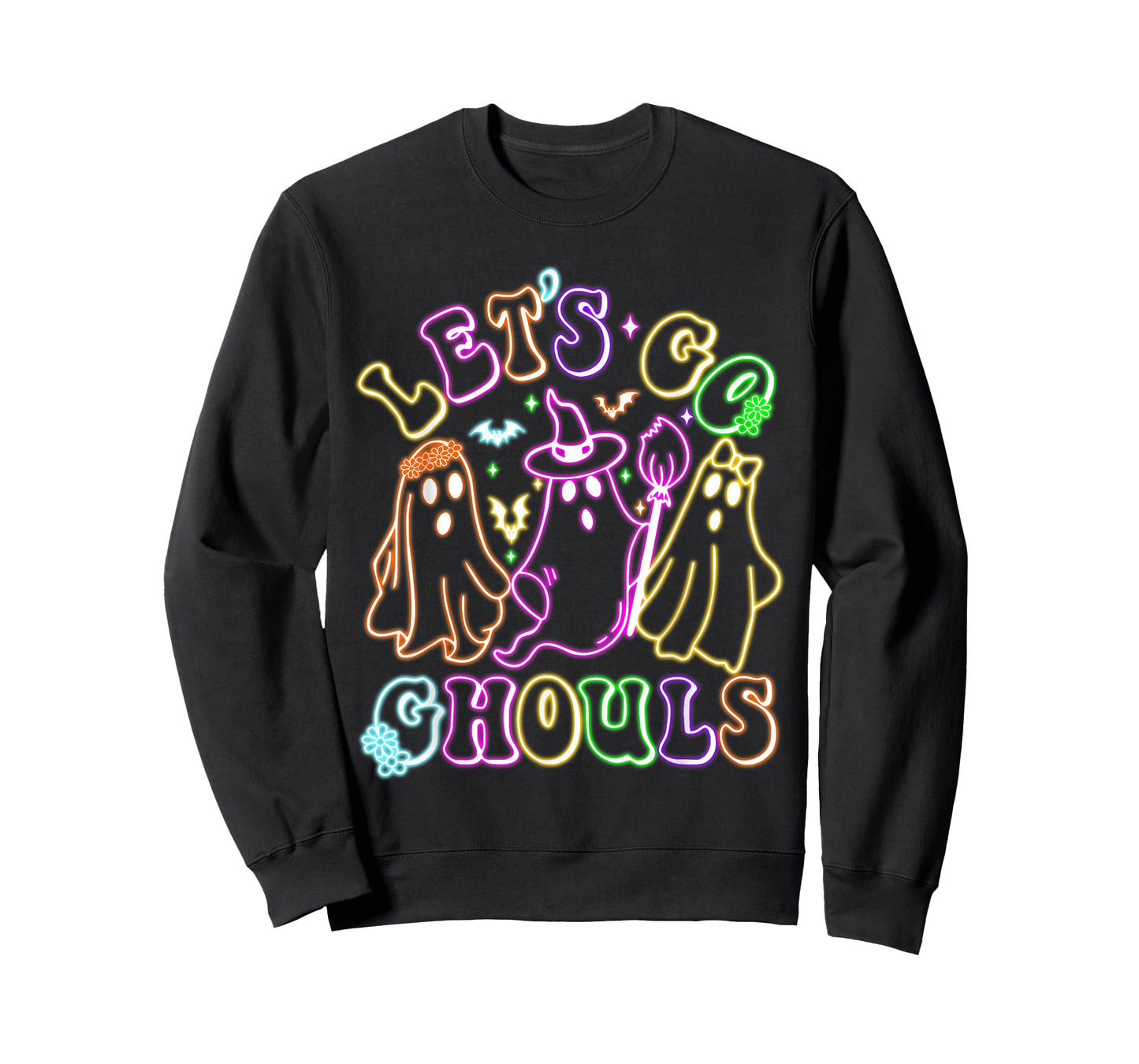 Retro Lets Go Ghouls Halloween Spooky Ghost Colorful Glowing T-Shirt