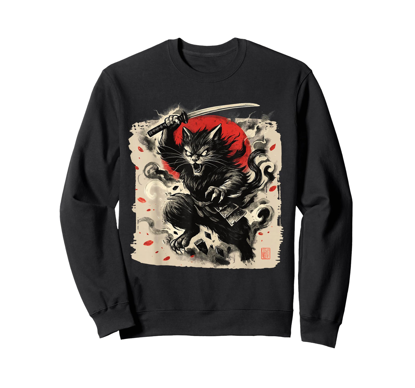 Samurai Cat Japanese Vintage Ukiyo-e Warrior Art Graphic T-Shirt