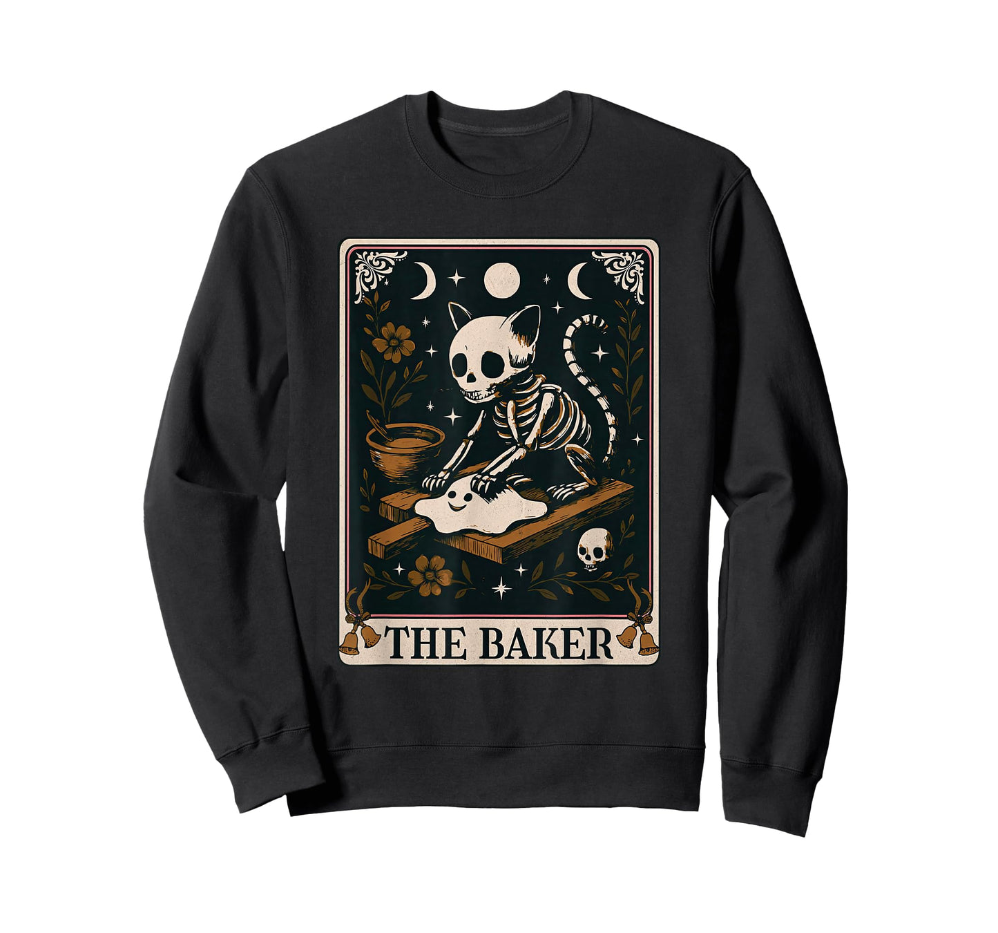 Skeleton Cat Kneading Biscuits Tarot Card Halloween Baker T-Shirt