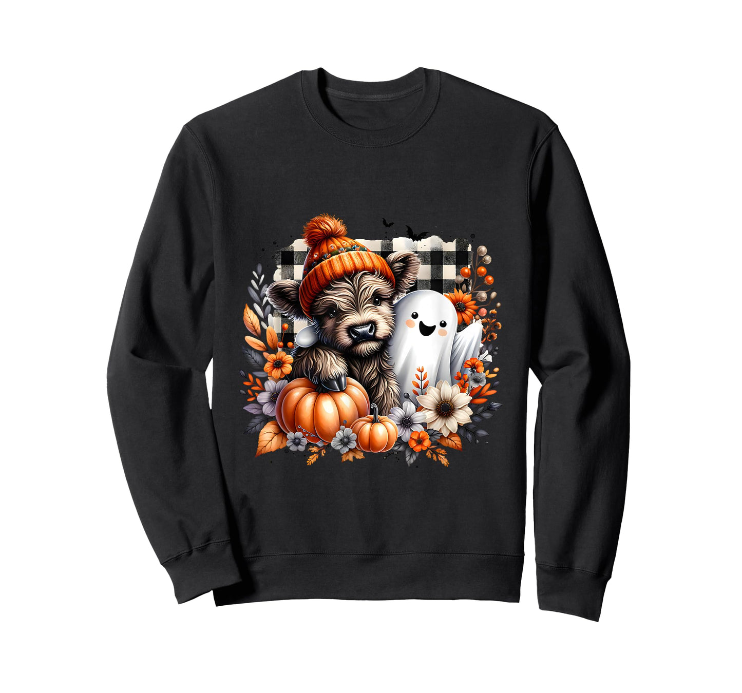 Cute Highland Cow Halloween With Ghost Pumpkin Spooky Season T-Shirt
