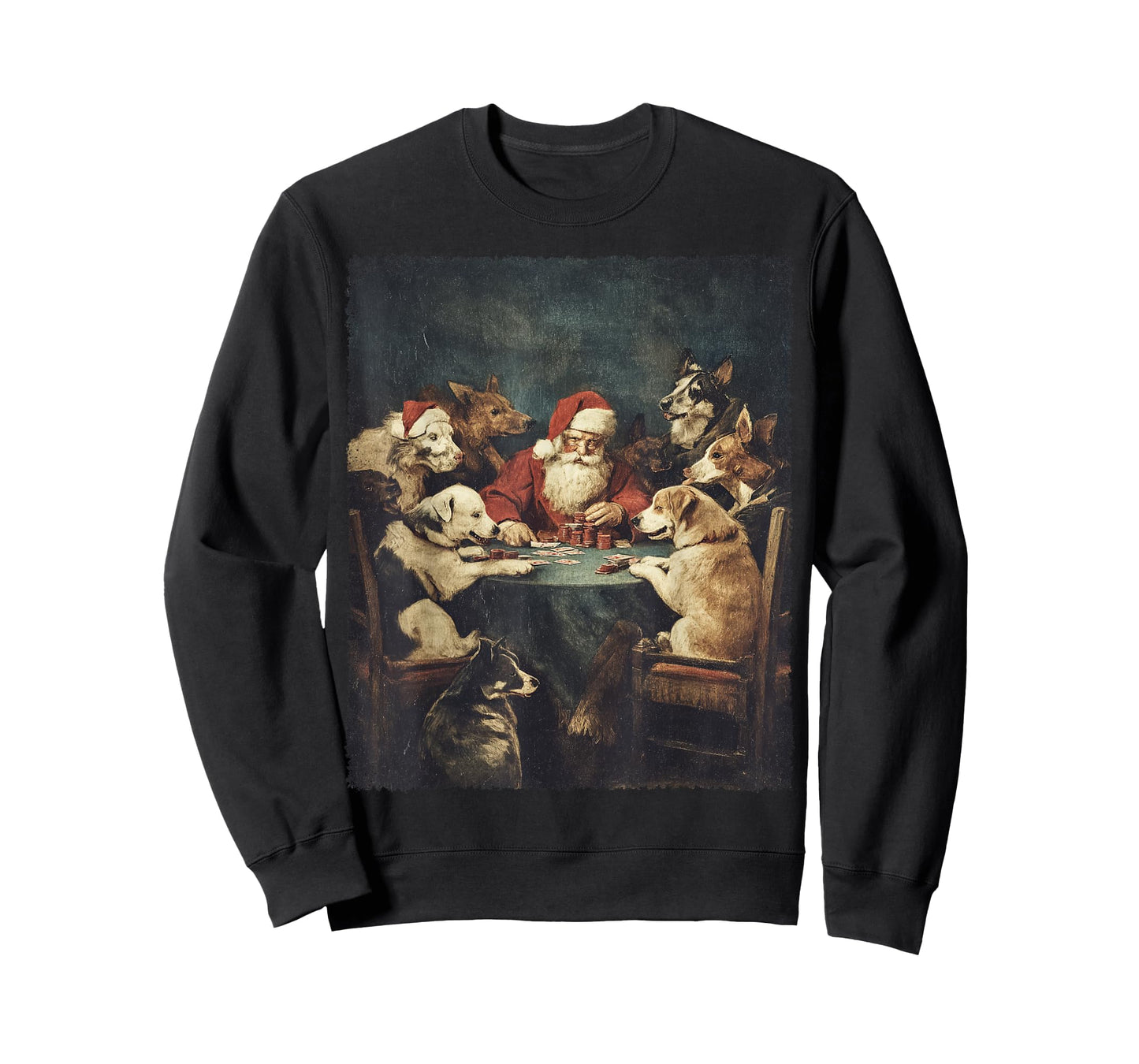 Christmas Santa Playing Cards Dogs Playing Poker T-Shirt