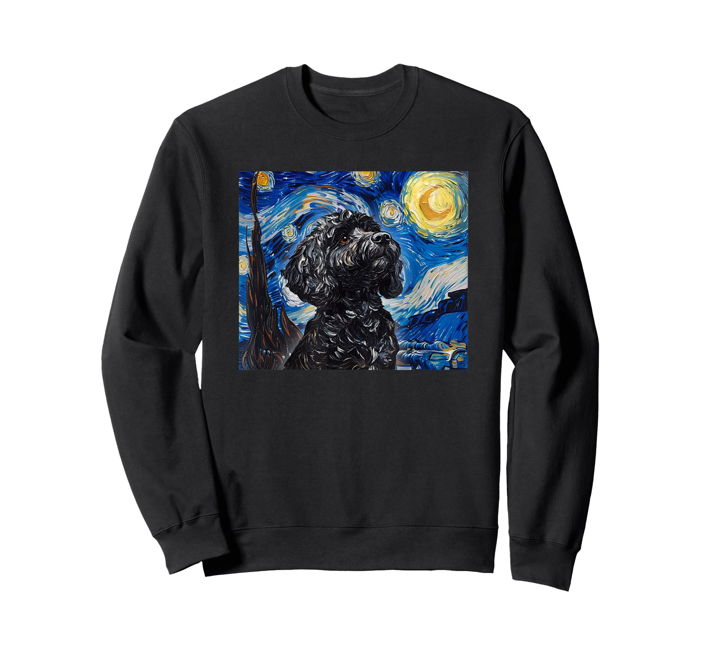 Cute Illustration Painting Starry Night Black Cockapoo Lover T-Shirt
