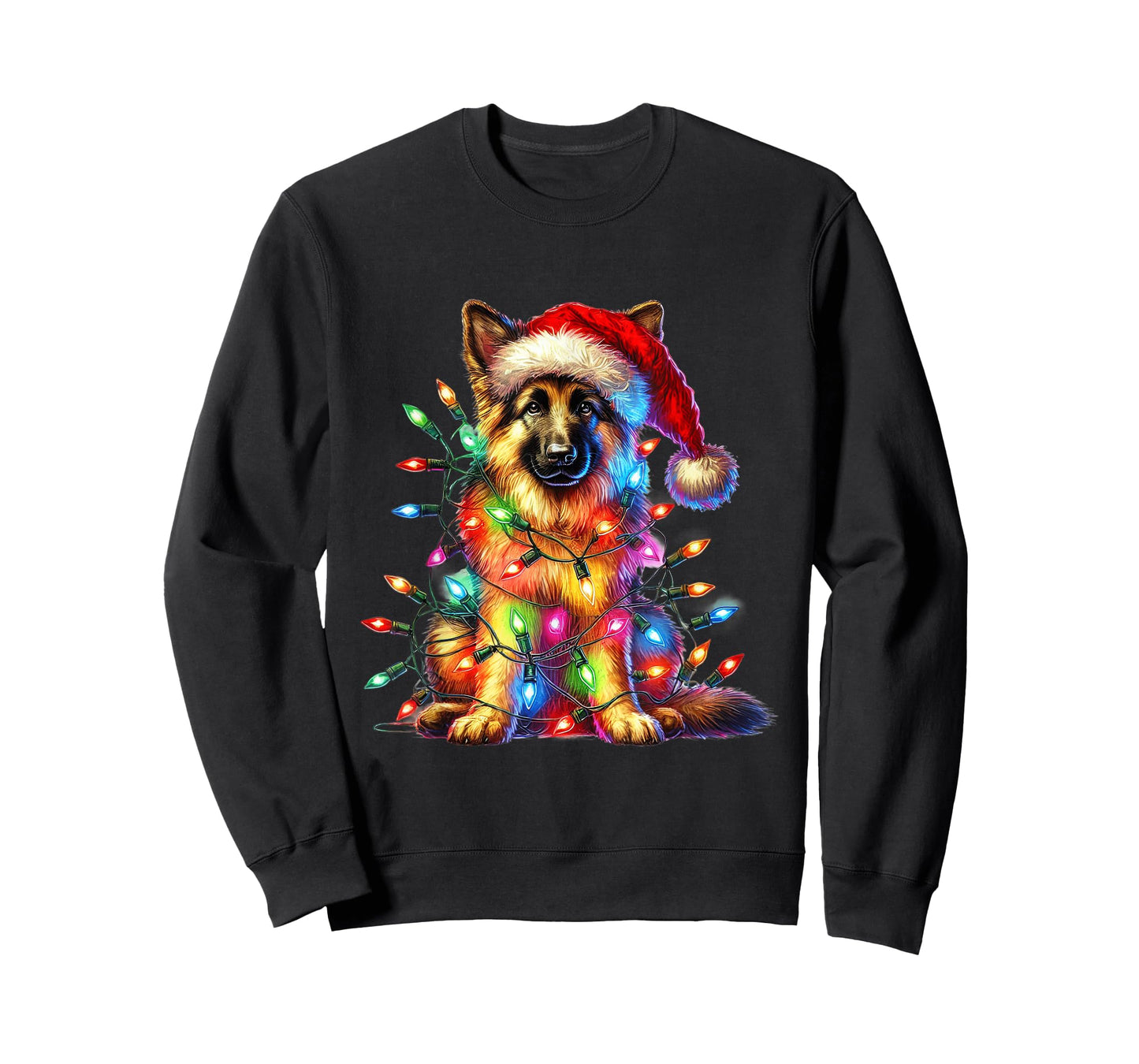 German Shepherd Christmas Lights Santa Hat Dog Lover T-Shirt