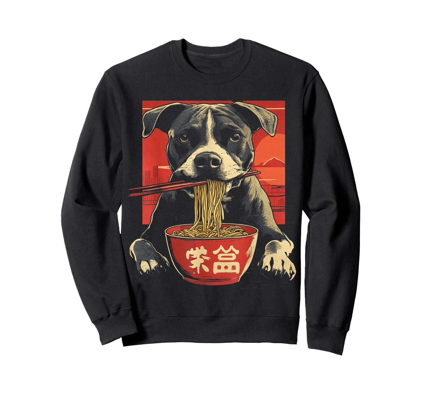 Pitbull Funny Dog Eating Ramen Noodles T-Shirt