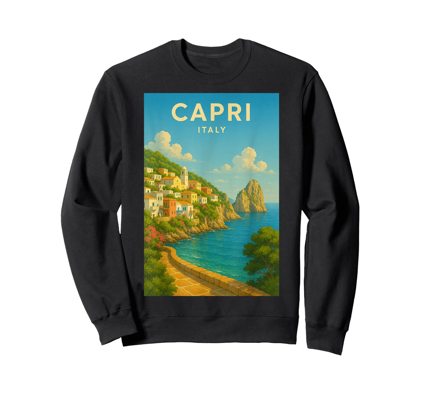 Capri Italy Vintage Travel Art Print Coastal Paradise Scene T-Shirt