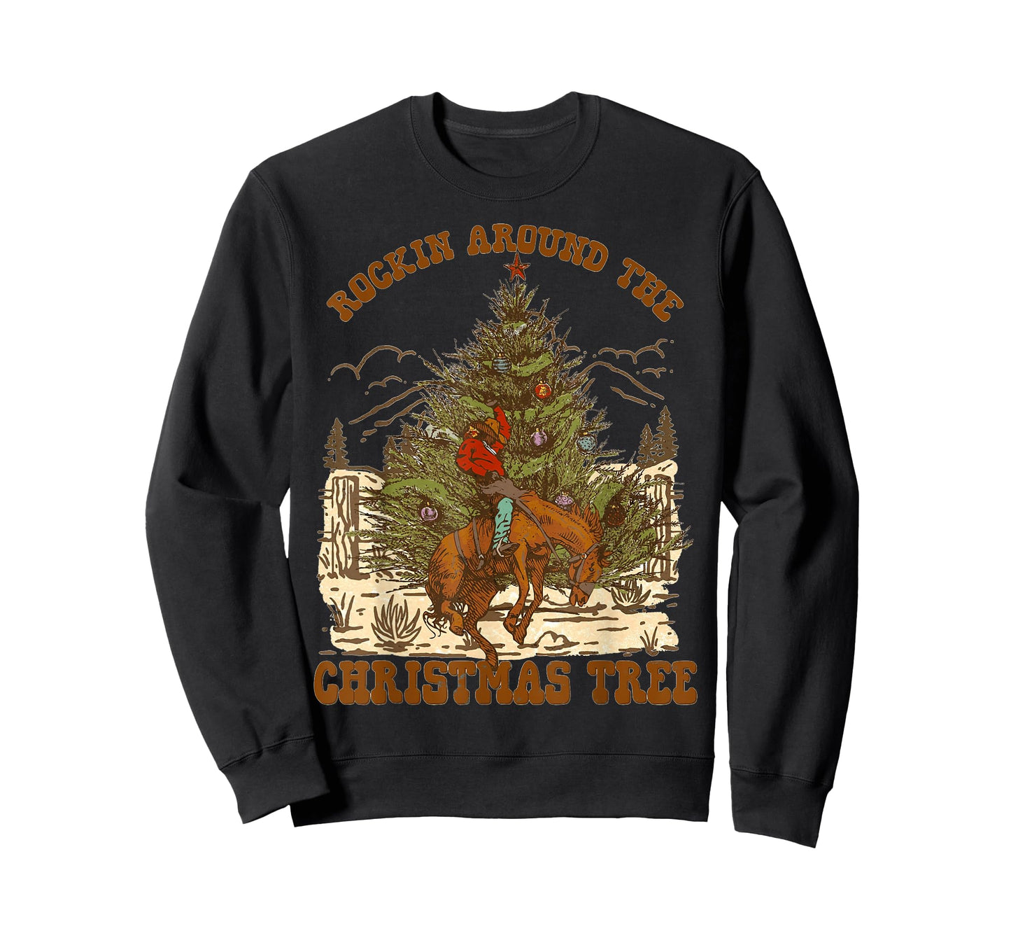 Rockin' Around Christmas Cowboy Tree Santa Ride Horse Pajama T-Shirt