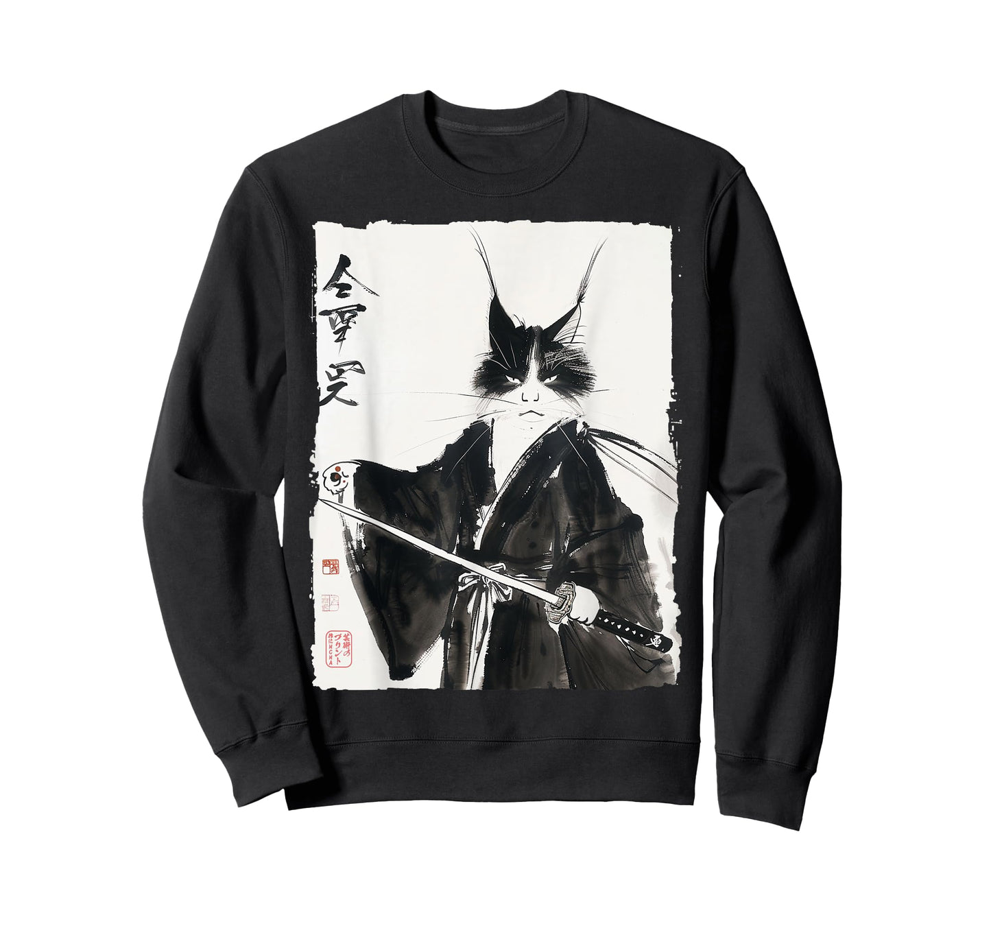 Samurai Cat Japanese Ink Art Vintage Warrior Katana Gift T-Shirt