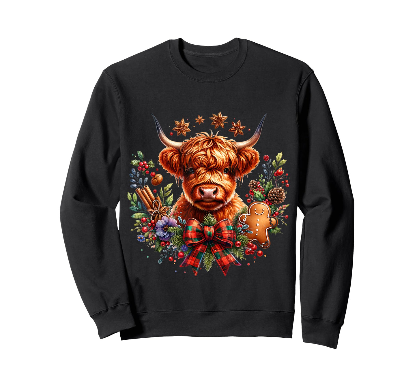 Funny Xmas Merry Moo Cows Cute Highland Cow Christmas Lights T-Shirt