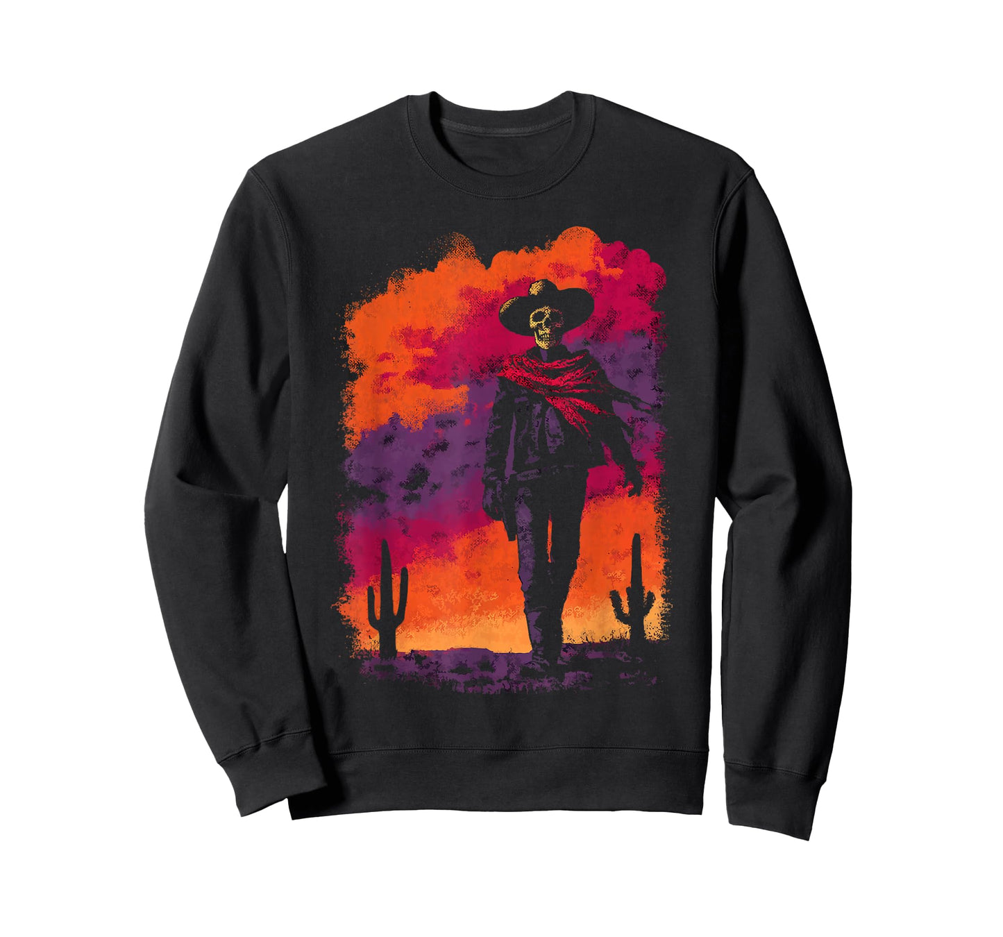 Stylish Skeleton Cowboy with Desert Sunset Western Gothic T-Shirt