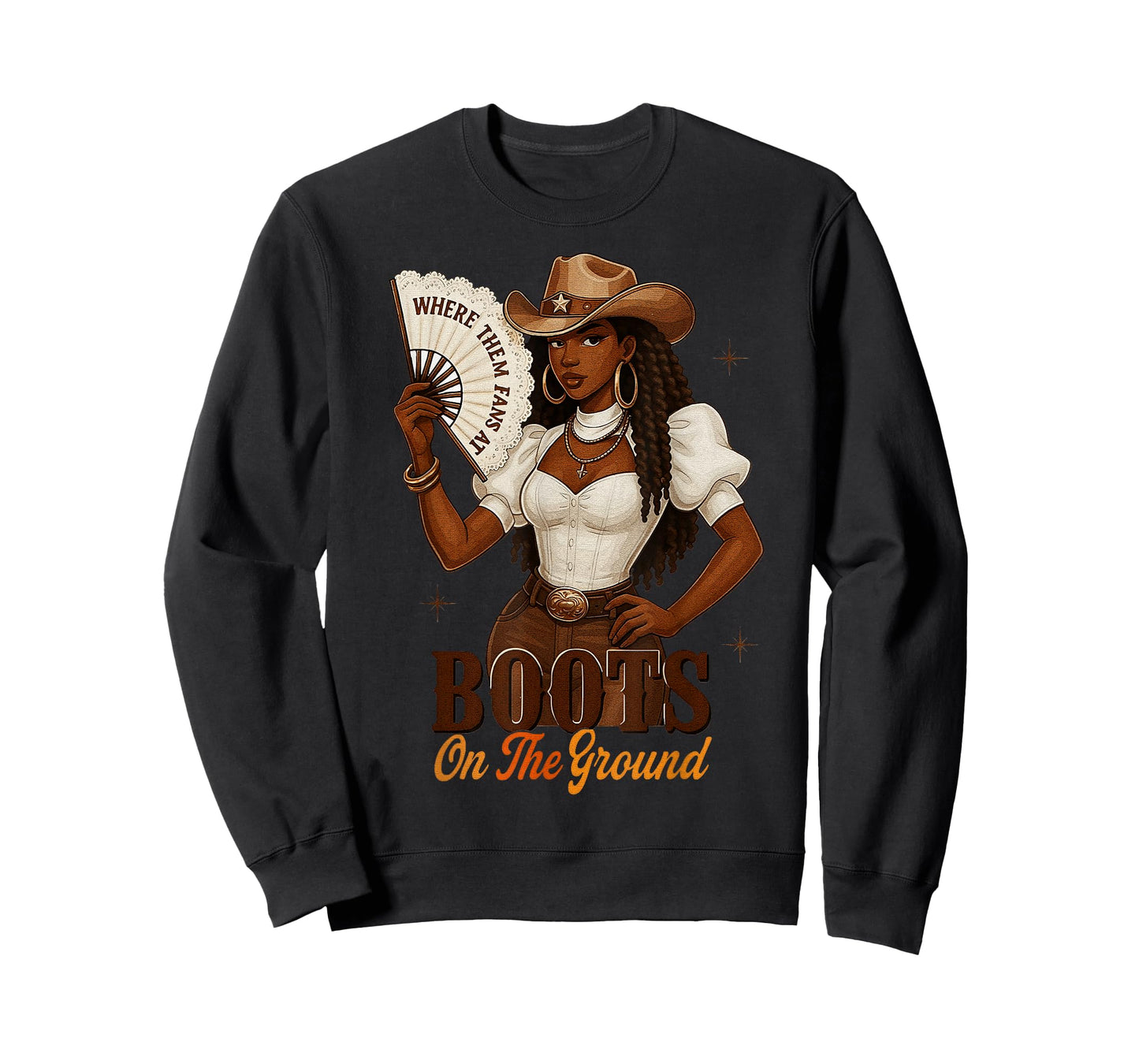 Where Them Fans at Boots On Da Ground Melanin Black Cowgirl T-Shirt