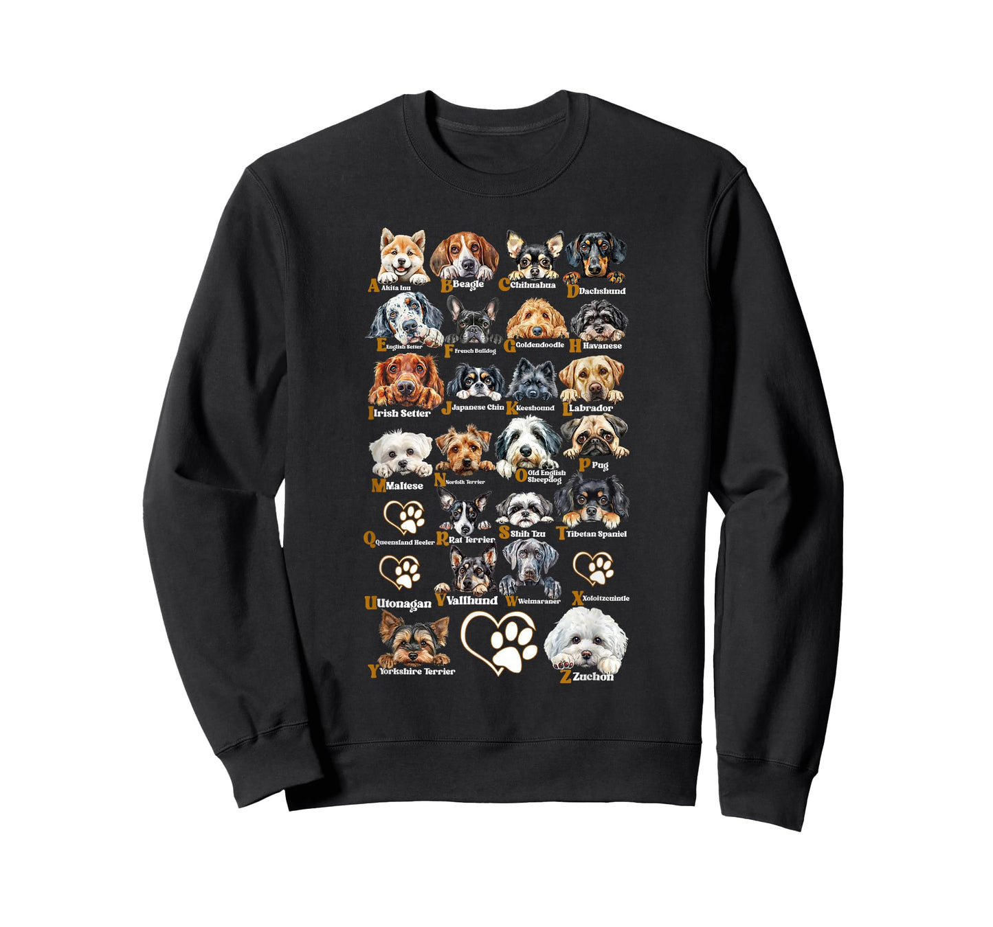 ABC Dog Breeds Identification A-Z Types of Dogs Canine T-Shirt