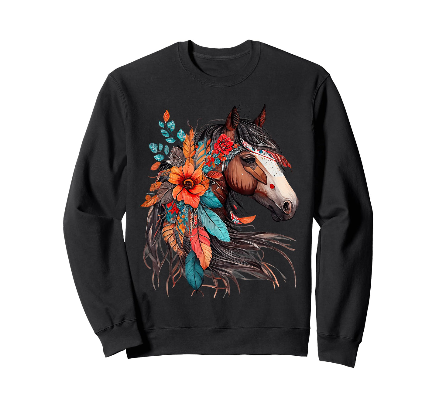 Floral Wild Horse Country Horse Riding T-Shirt, Small, Black