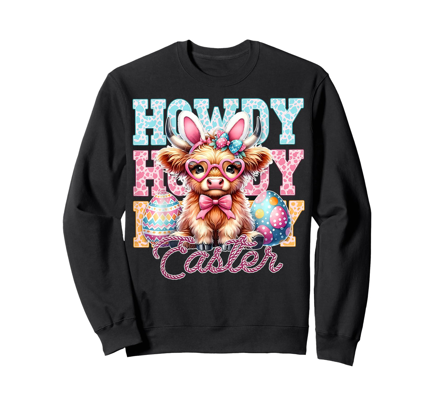 Cute Bunny Highland Cow Western Easter Ears Women Kids T-Shirt