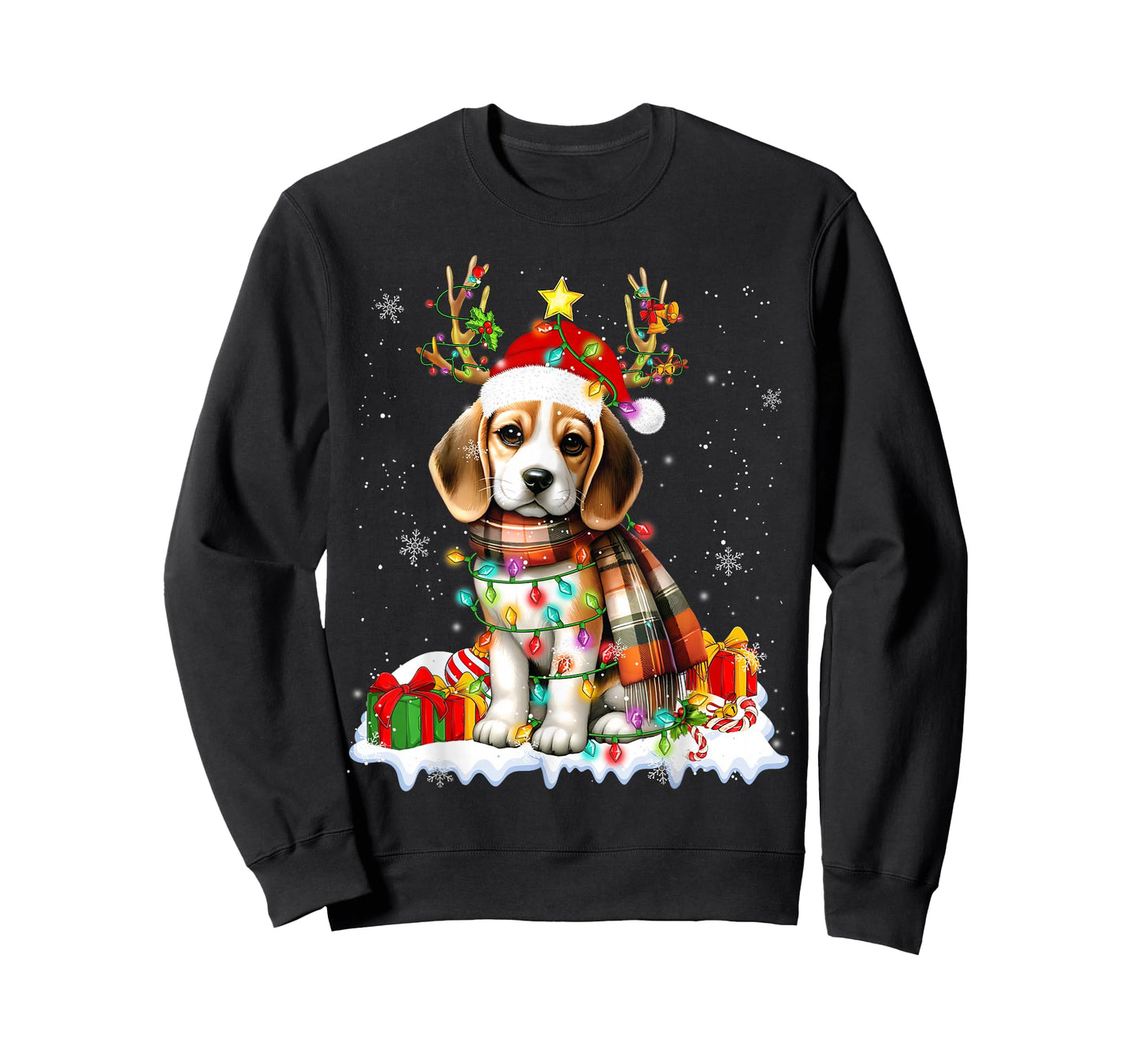 Santa Beagle Christmas Lights Funny Reindeer Dog Xmas 2026 T-Shirt