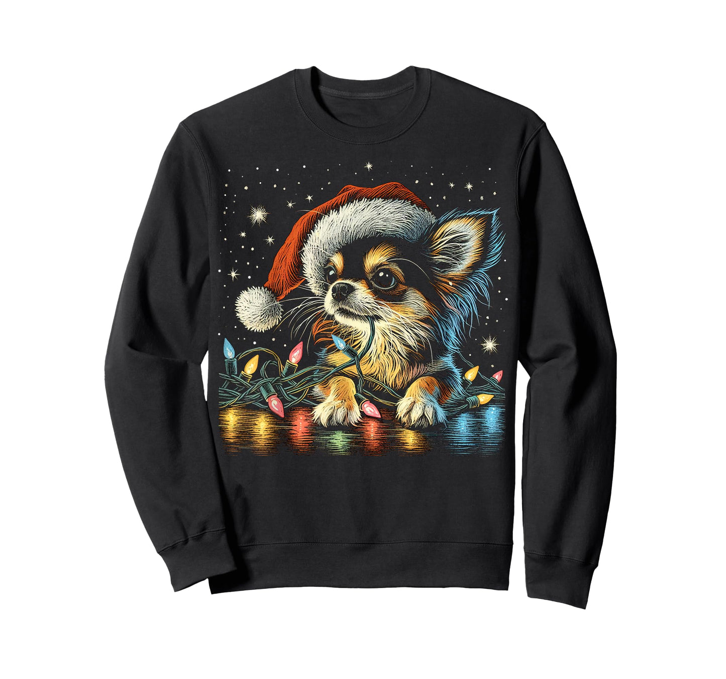 Long haired Chihuahua Chew Christmas Light Cord Xmas Funny T-Shirt