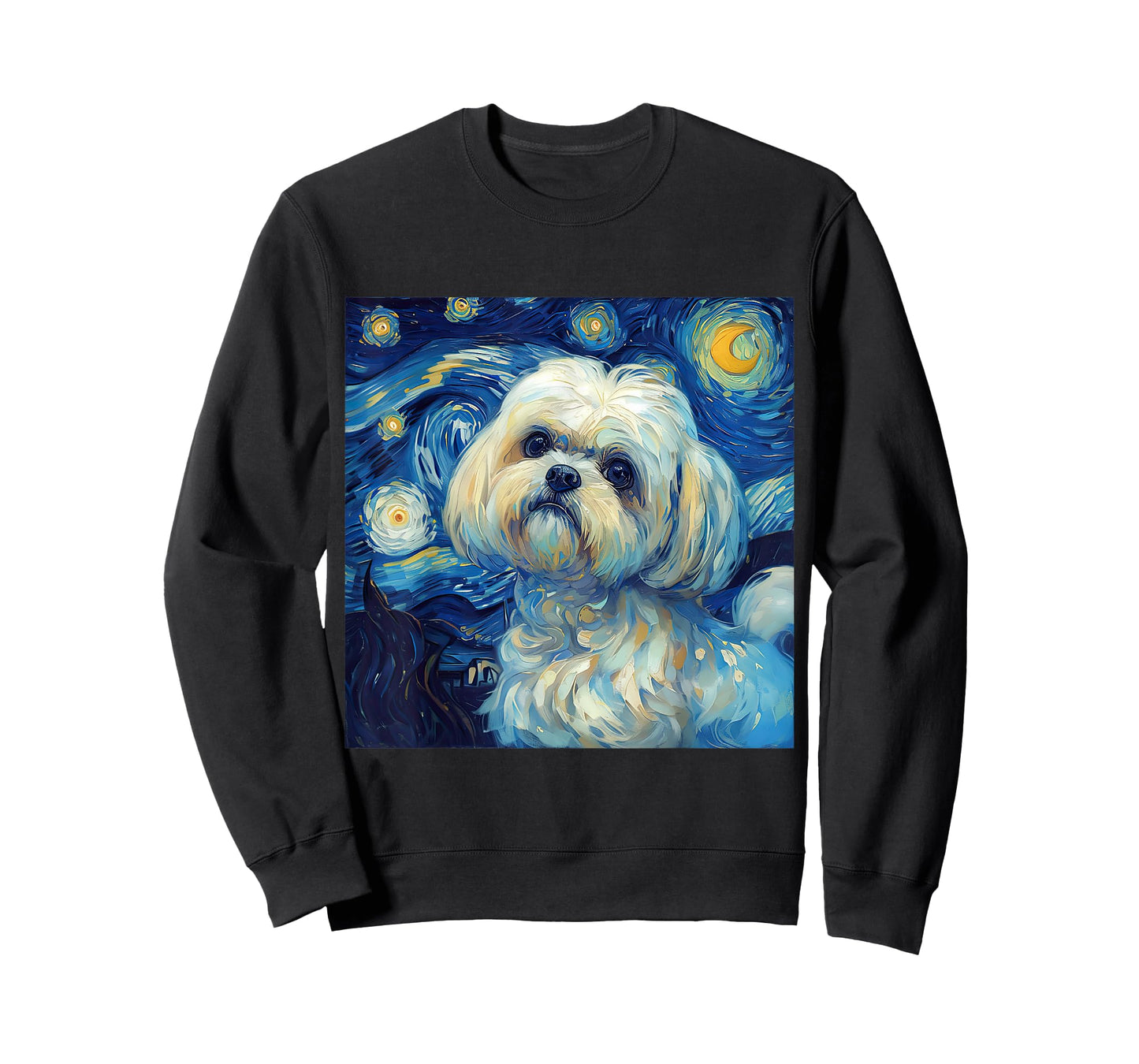 Maltese Dog Starry Night Vincent Van Gogh Painting T-Shirt