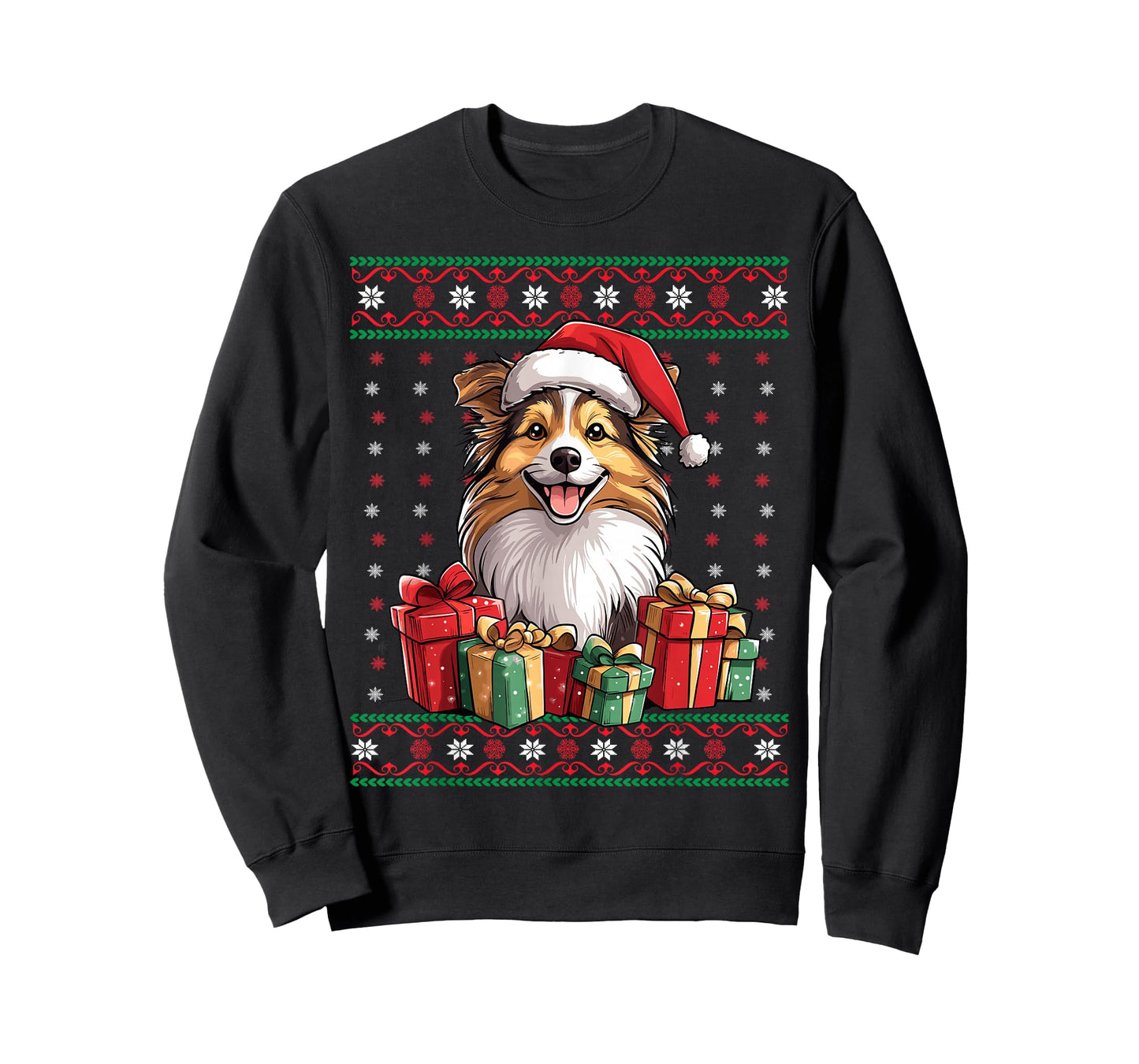 Sheltie Santa Hat Dog Lover Xmas Sheltie Ugly Christmas Men Women Kids T-Shirt
