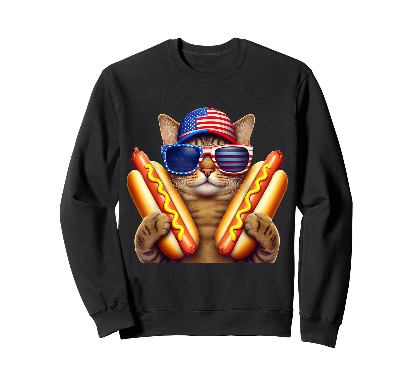 4th of July Hotdog Cat Funny Patriotic Cat USA Flag Wiener T-Shirt