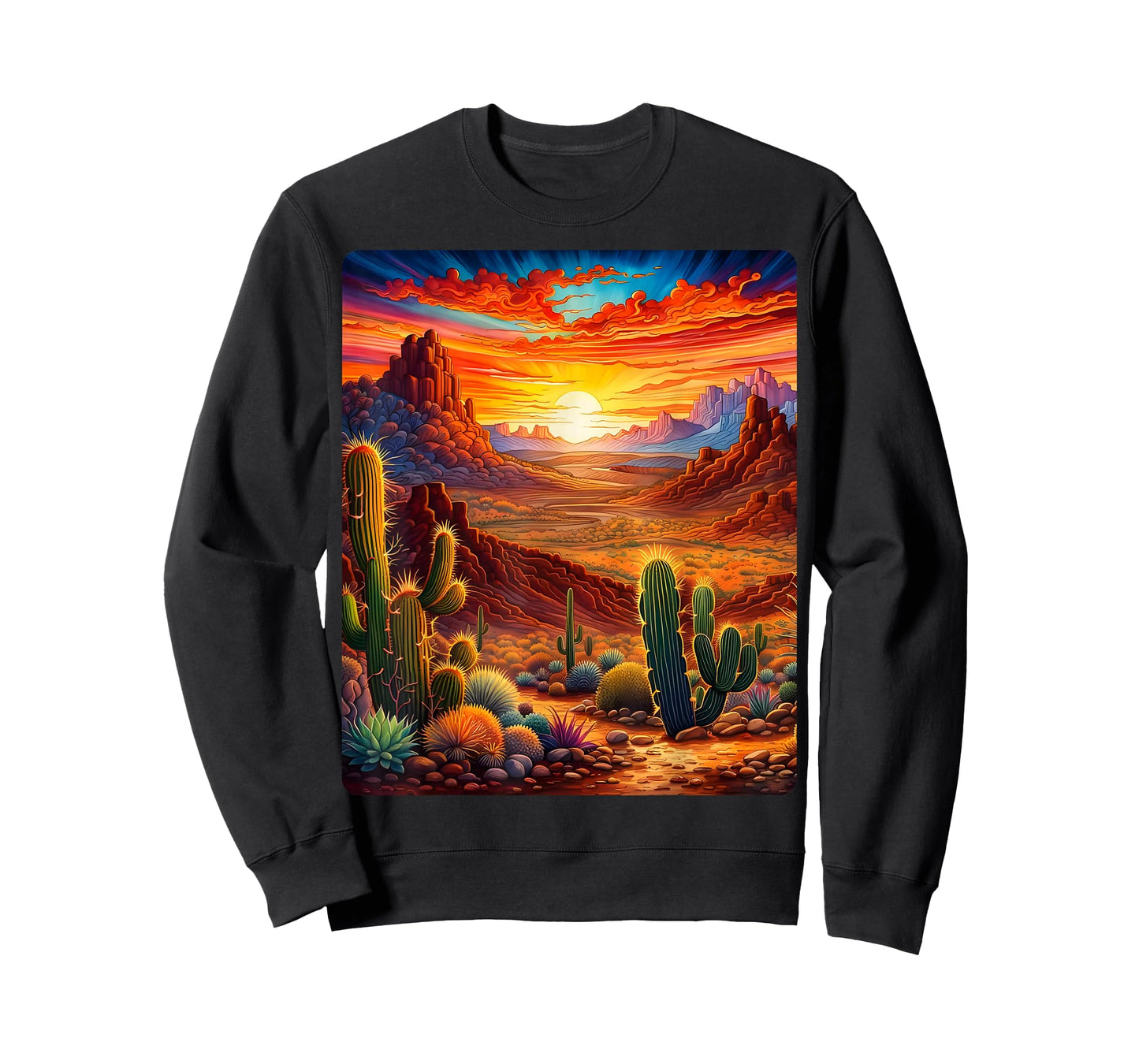 Valley Desert Sunset Sunrise Cactus Mountains Nature Clouds T-Shirt