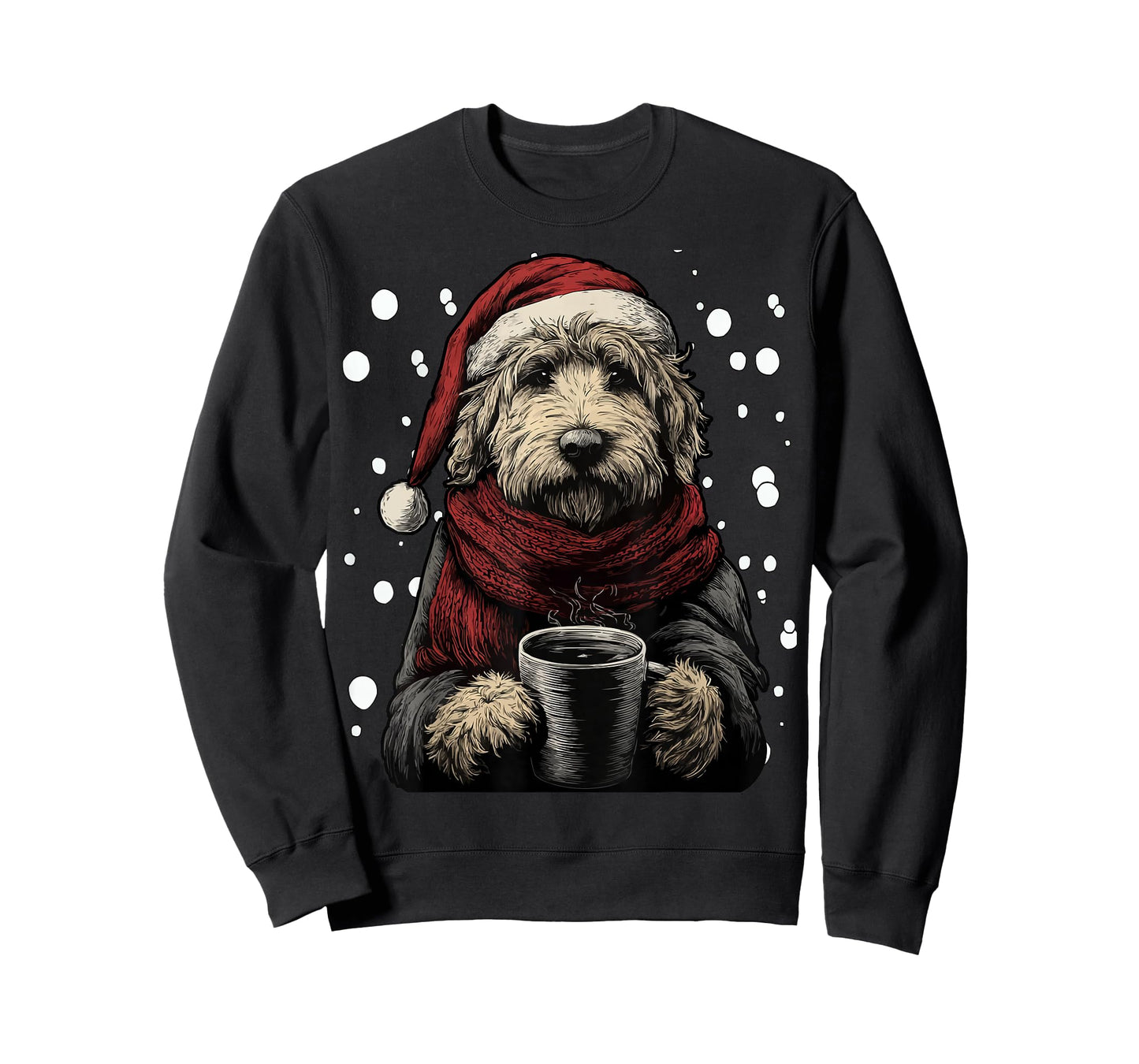 Christmas Goldendoodle Santa Hat Coffee Lover Funny Winter T-Shirt