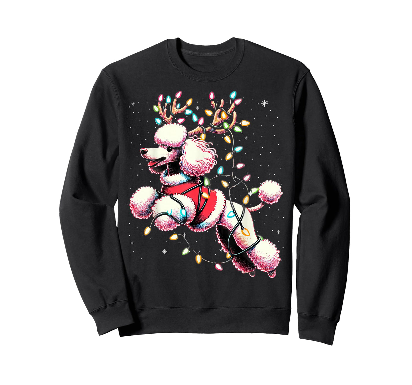Poodle Santa Christmas Tree Lights, Funny Ugly Pajama Women T-Shirt
