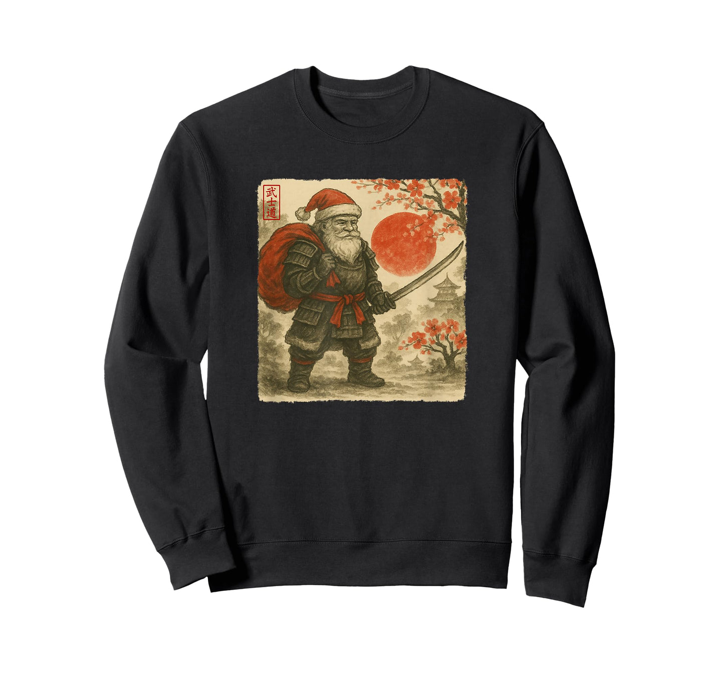 Santa Samurai Japanese Warrior Costume Sumi-e Art Funny T-Shirt