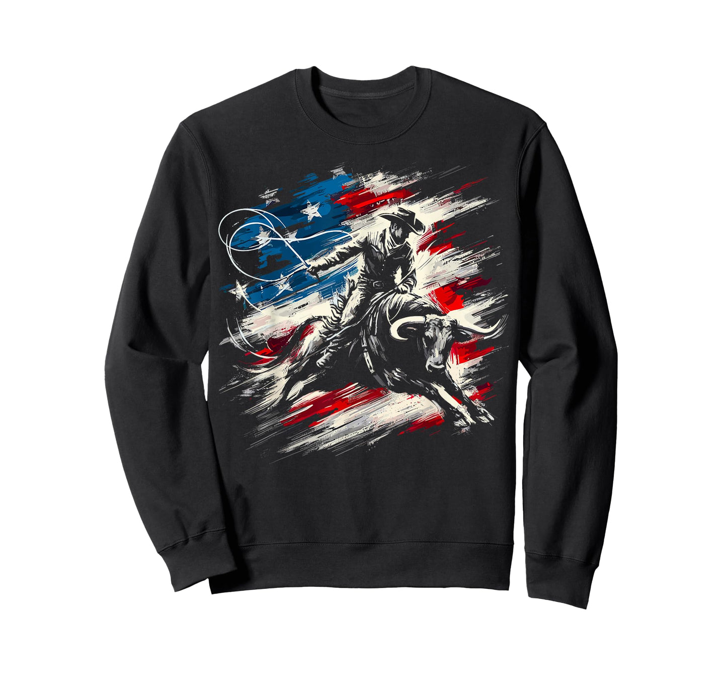 Rodeo Cowboy Bull Riding American Flag Western T-Shirt
