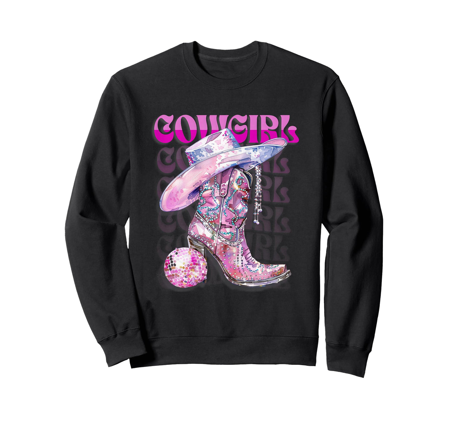 Pink Cowgirl Boots Disco Western Country Cow Girl Coastal T-Shirt