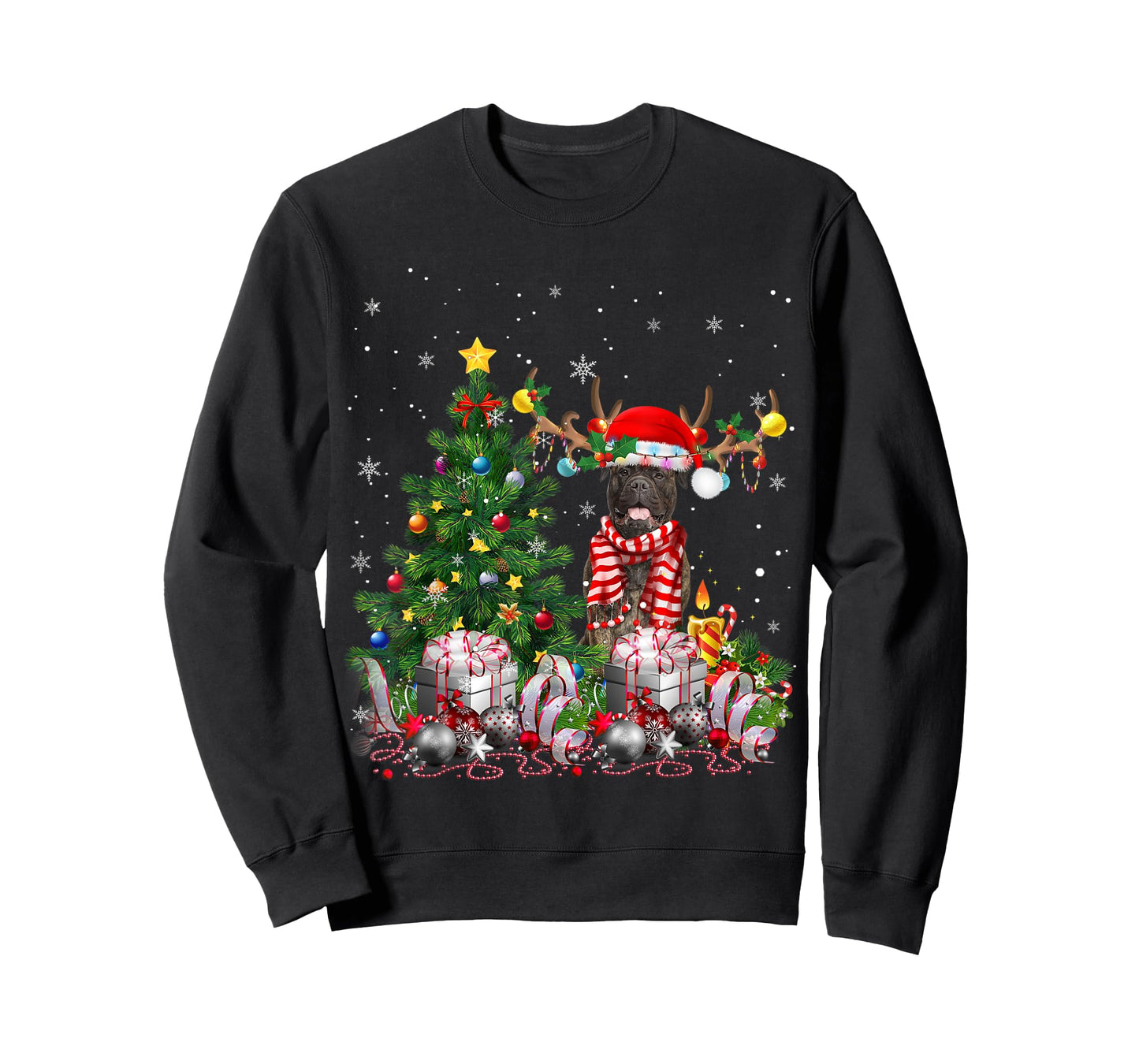 Bull Mastiff Dog Christmas Tree Lights Santa Pajamas Xmas T-Shirt