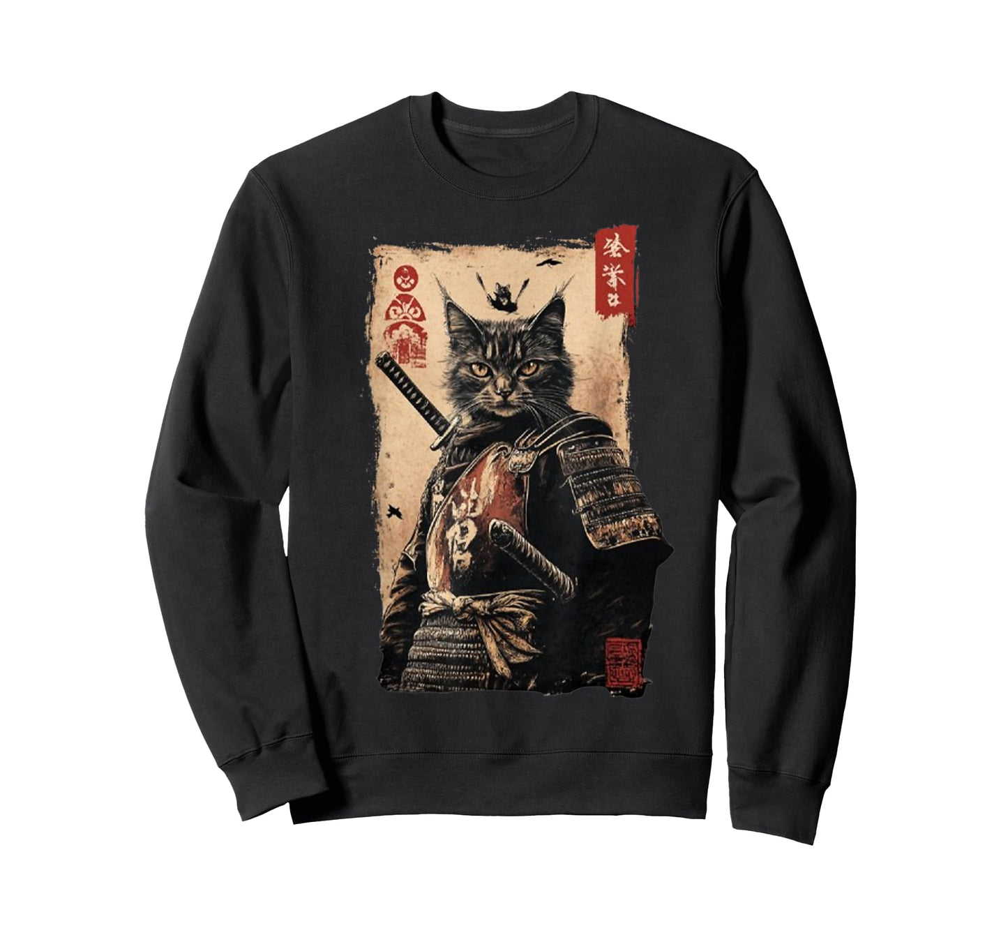 Vintage Japanese Art anime graphic samurai cat warrior T-Shirt for Men Women Kids