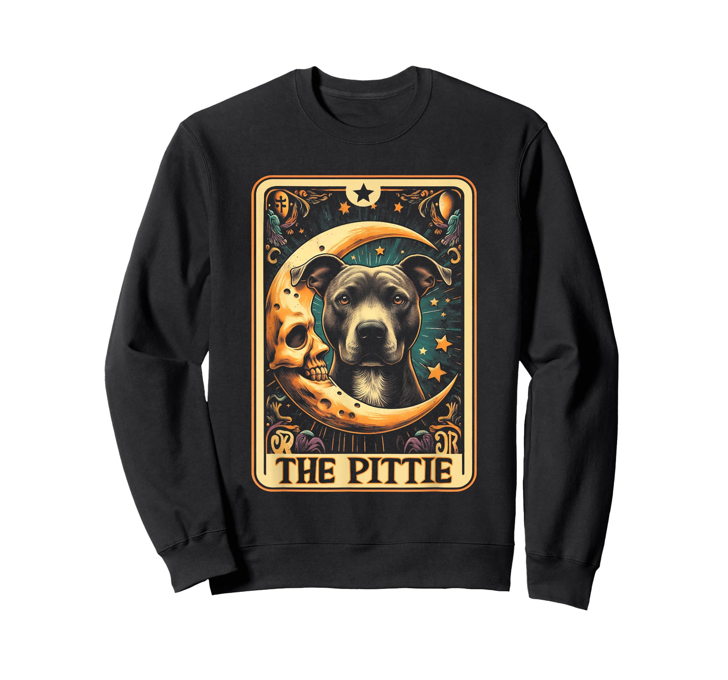 Tarot Card Crescent Moon Pit-Bull Dog Pittie Mom Halloween T-Shirt