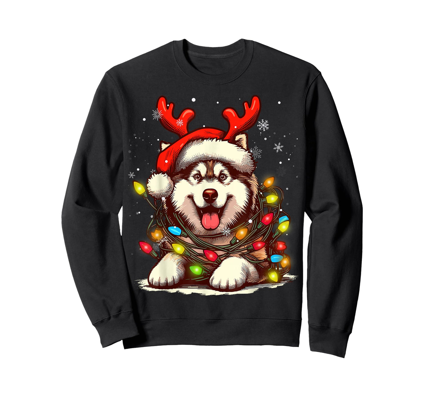 Siberian Husky Christmas Tree Lights Dog Santa Women Men Kid T-Shirt