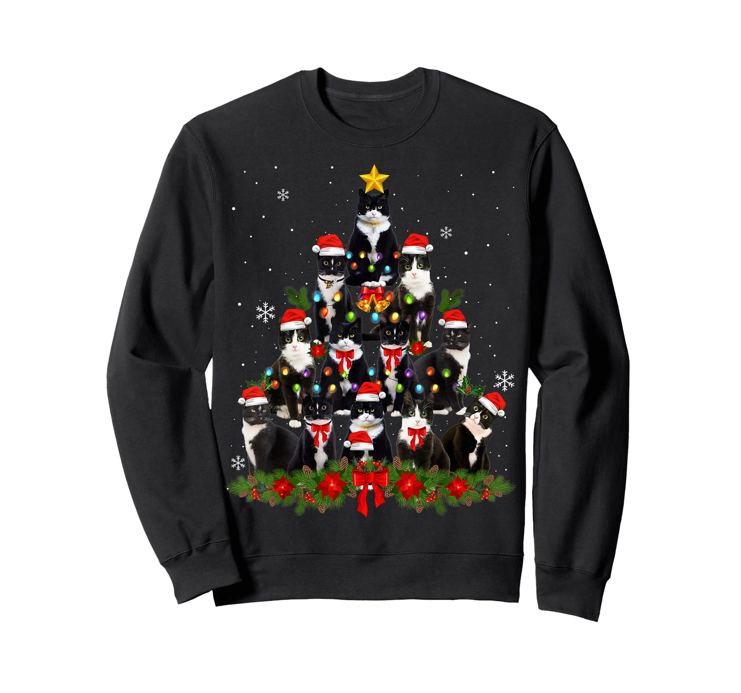 Tuxedo Cat Christmas Tree Tuxedo Cat Lights Xmas Matching T-Shirt