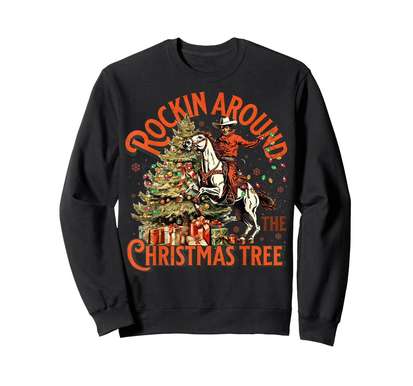 Retro Rockin Around Christmas Tree Cowboy Santa Riding Horse T-Shirt