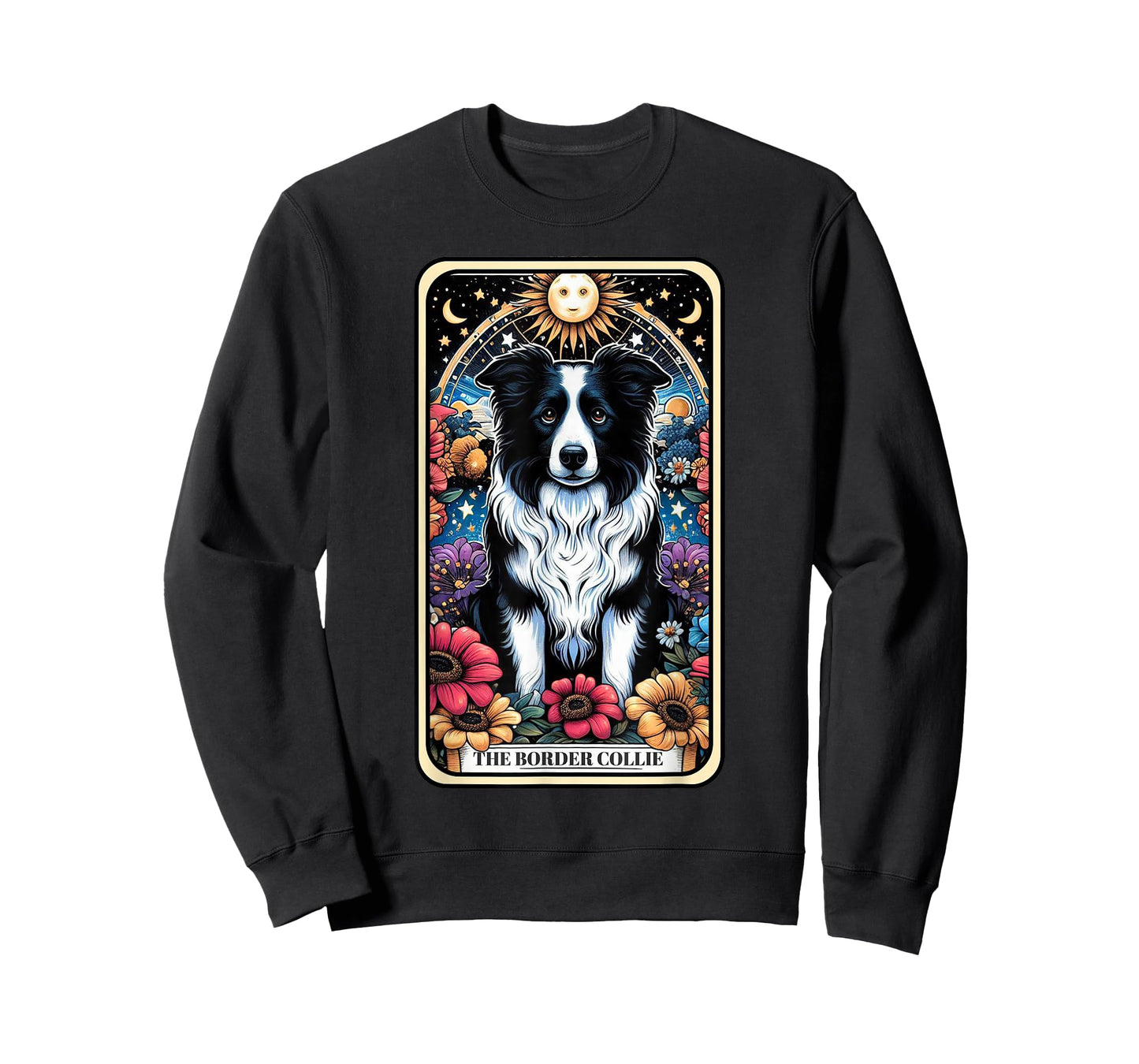 Border Collie Dog Tarot Card Floral Star Moon T-Shirt