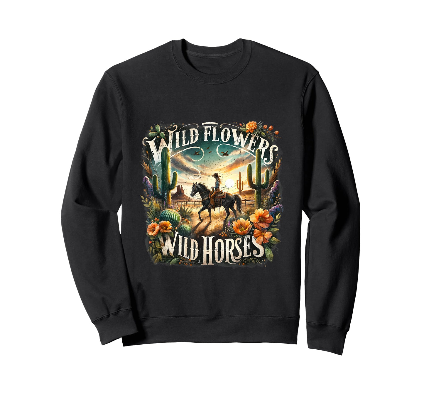 Wild Flowers Cowgirls Riding Horses Retro Western T-Shirt