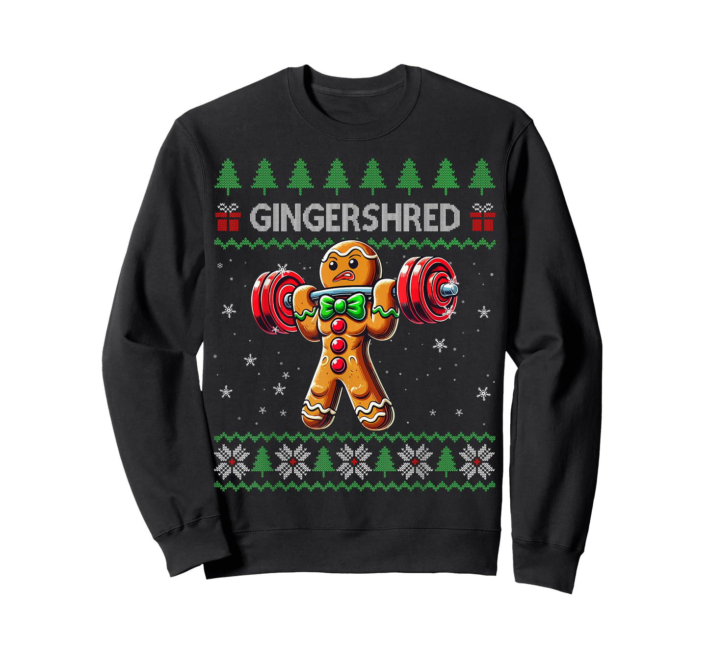 Gingershred Gym Christmas Ugly Sweater Gingerbread Workout T-Shirt