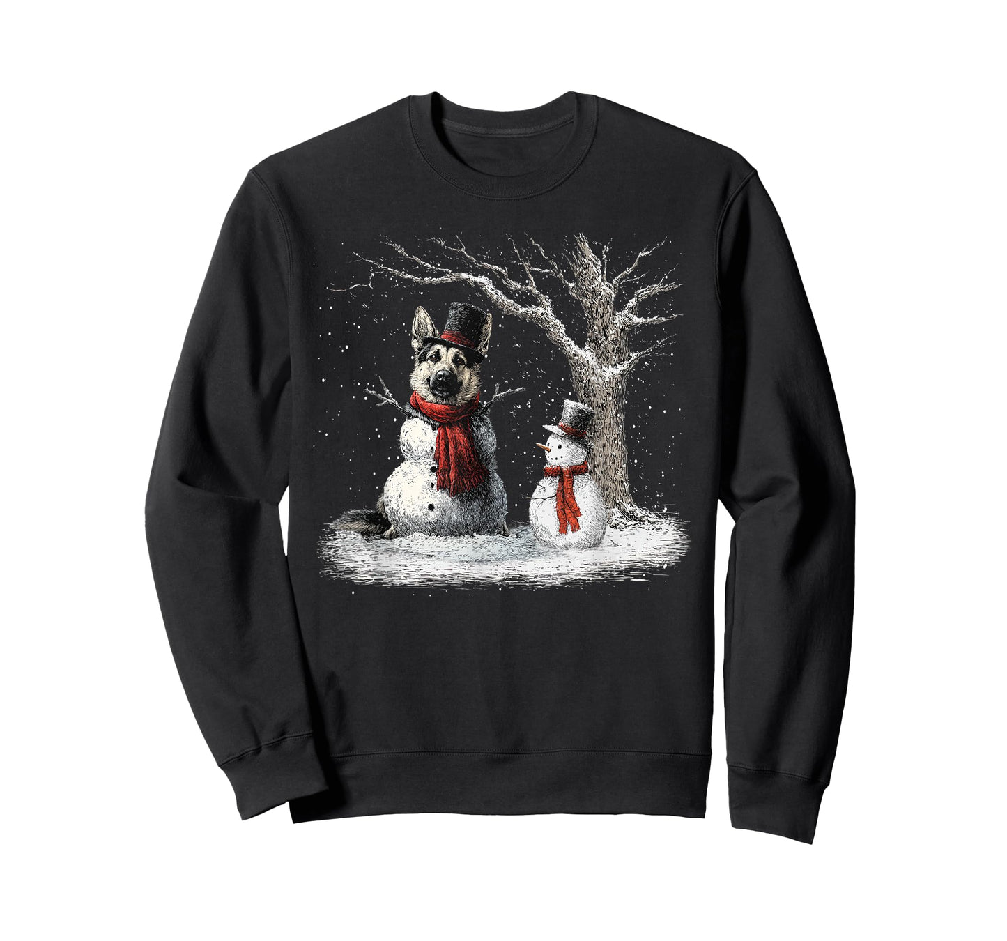 Funny German Shepherd Dog in The Snow Tree Christmas Winter T-Shirt